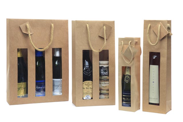 Sac Kraft nature 2 btls avec fenêtre 380x180x90 mm colisé par 10