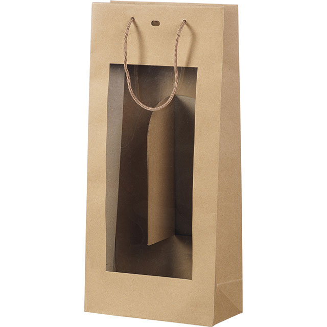 E1017 Sac Kraft nature 2 btls avec fenêtre 380x180x90 mm colisé par 12