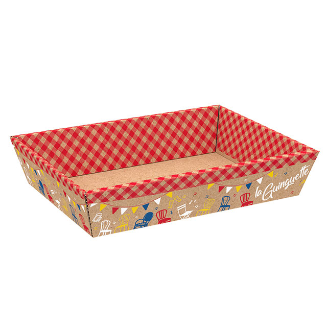 Corbeille carton kraft rectangle La Guinguette livrée à plat ( dim. corbeille montée) 37x28x7,3 cm colisé par 50