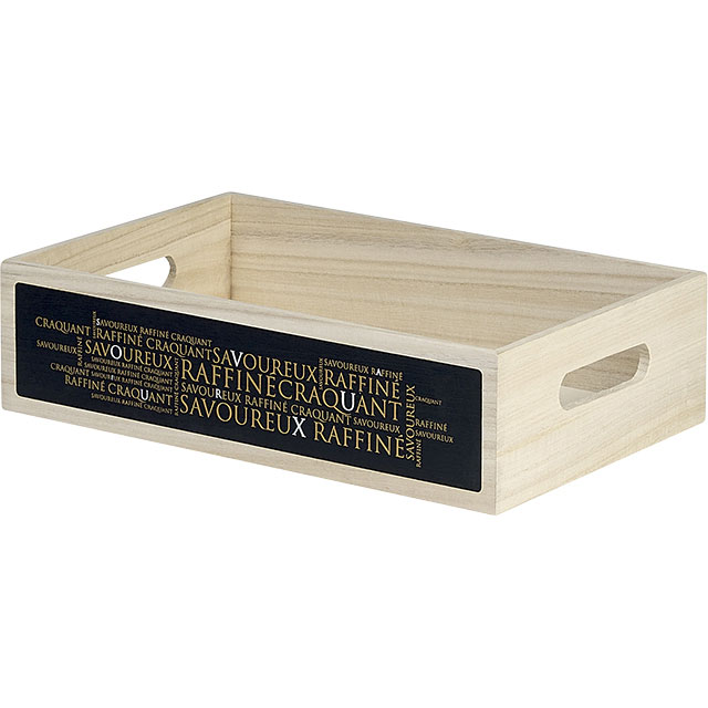 Corbeille bois rectangle cuivre/noir décor SAVOUREUX poignées 33x21x8,5 cm colisé par 10