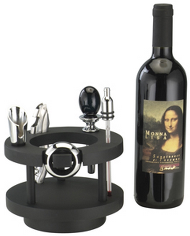 S008GSD Porte-bouteilles bois noir Luxe pivotant + 5 Accessoires Vin