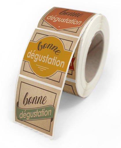 [EMB-CREA-96E0425] E1084 Rouleau de 500 étiquettes adhésives VINTAGE Degustation