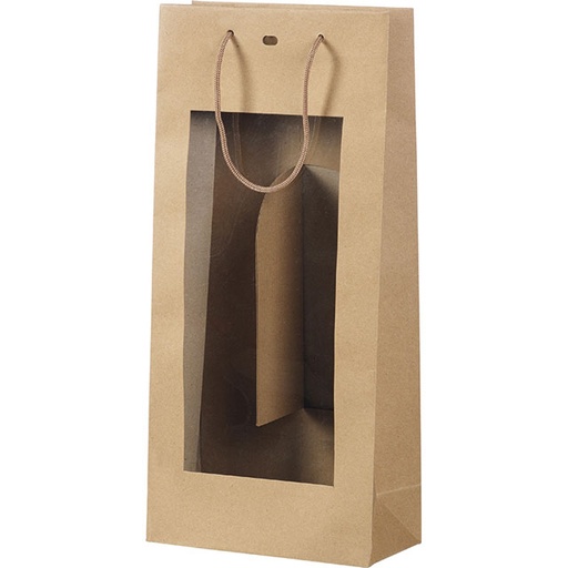 [EMB-BAM-SB006-2B] E1017 Sac Kraft nature 2 btls avec fenêtre 380x180x90 mm colisé par 12