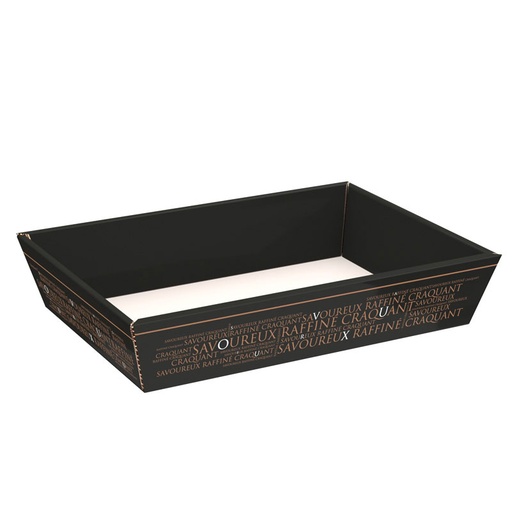 [EMB-BAM-CV514P-SV] Corbeille carton rectangle Savoureux noir/cuivre livrée à plat ( dim. corbeille montée) 28x20,5x5,5 cm colisé par 25