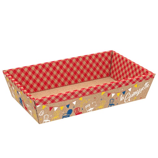 [EMB-BAM-CV517M-GU] E1058 Corbeille carton kraft rectangle La Guinguette livrée à plat 340x210x73 mm colisé par 50