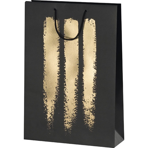 [EMB-BAM-SB019-3BOR] Sac papier 3 bouteilles noir/or poignées corde/oeillet de fermeture/intercalaire 27x9x39 cm colisé par 24