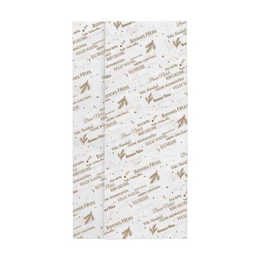 [EMB-BAM-ACC22BFW] Papier de soie coloris blanc/or décor Bonnes Fêtes - 23.100 Liasse indivisible de 240 feuilles 50x75 cm
